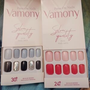 Salon Quality Press-On Nails - Red, Pink, Gray, Black, Silver